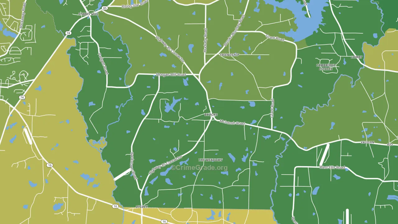 Brooks, GA Map of Assault Rates