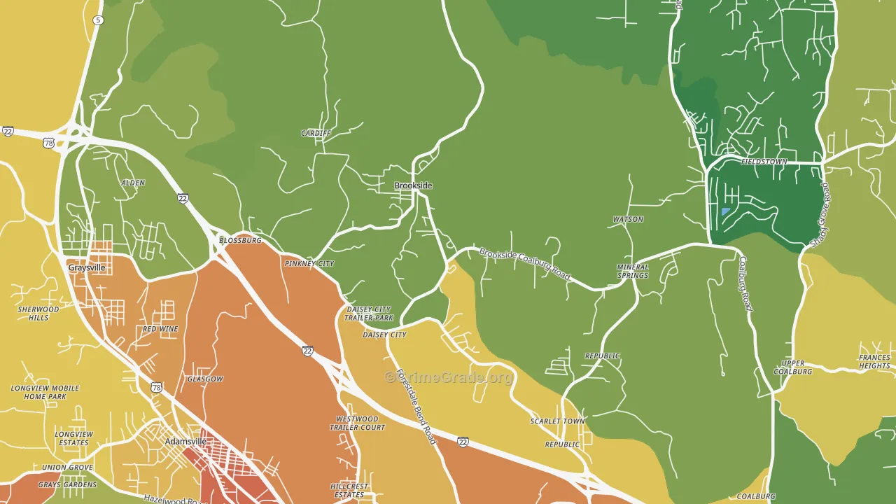 Brookside, AL Map of Assault Rates