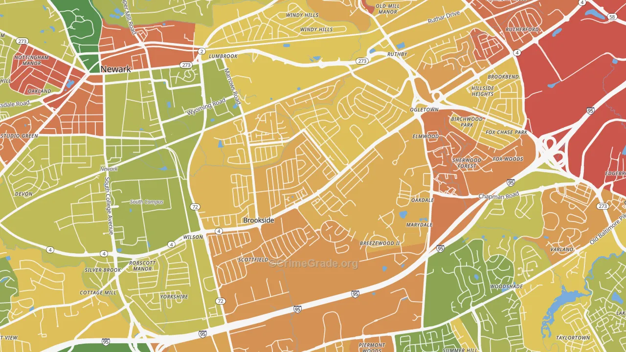 Brookside, DE Map of Assault Rates