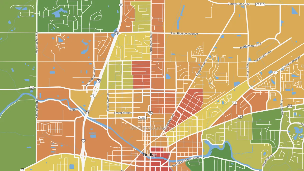 Brookside, Findlay, OH Map of Assault Rates
