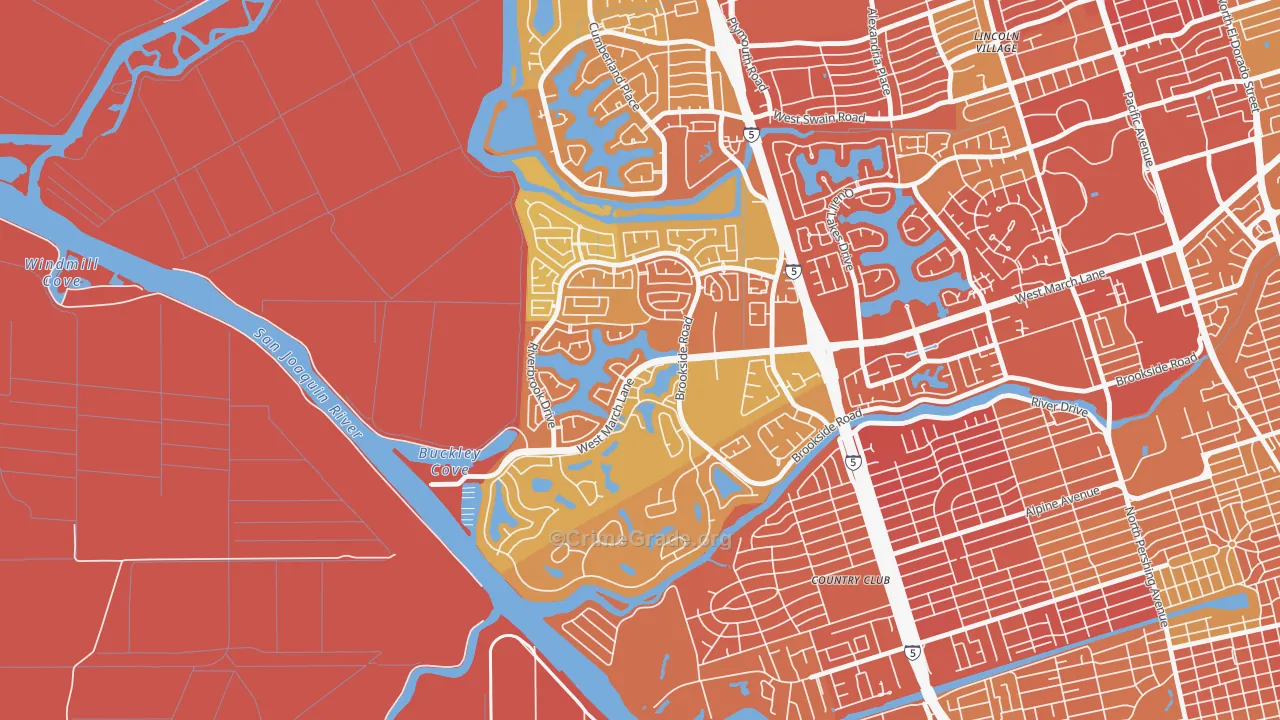 Brookside, Stockton, CA Map of Assault Rates