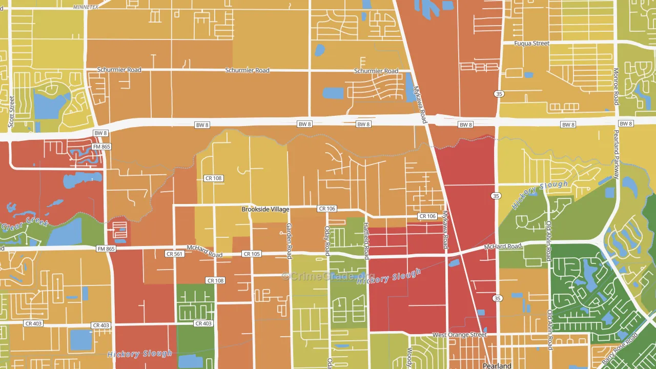 Brookside Village, TX Map of Assault Rates