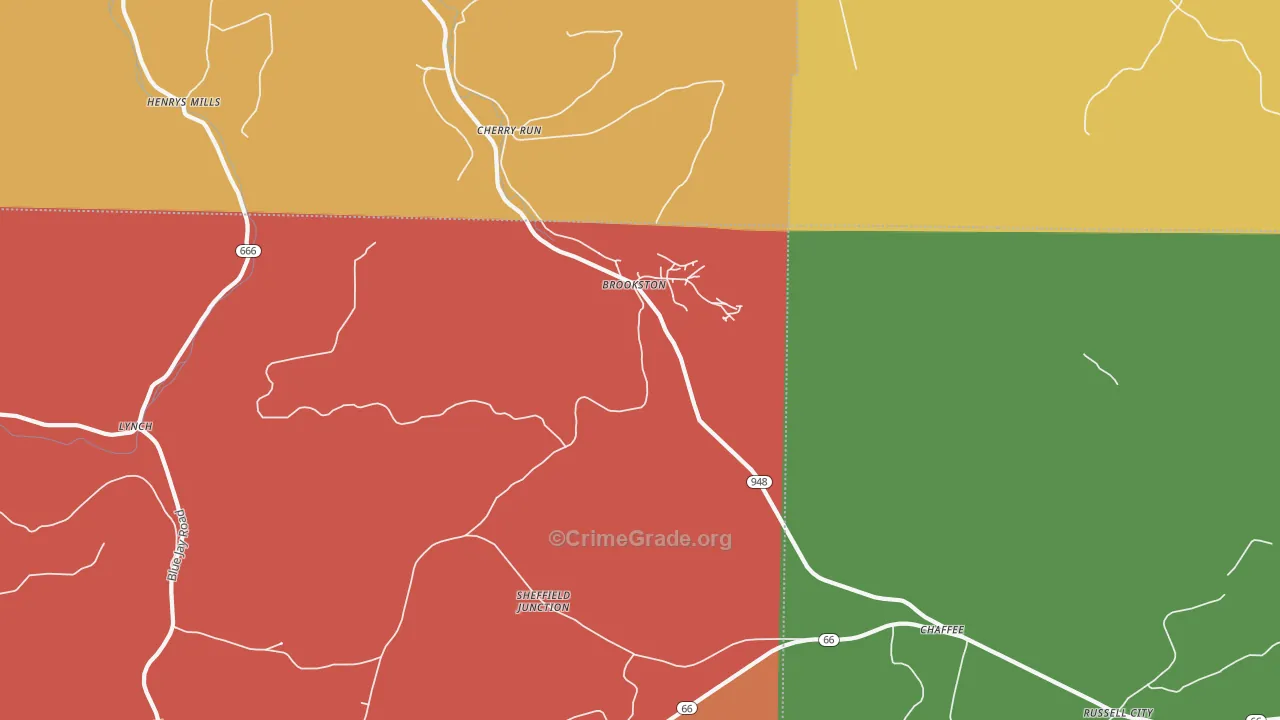 Brookston, PA Map of Assault Rates