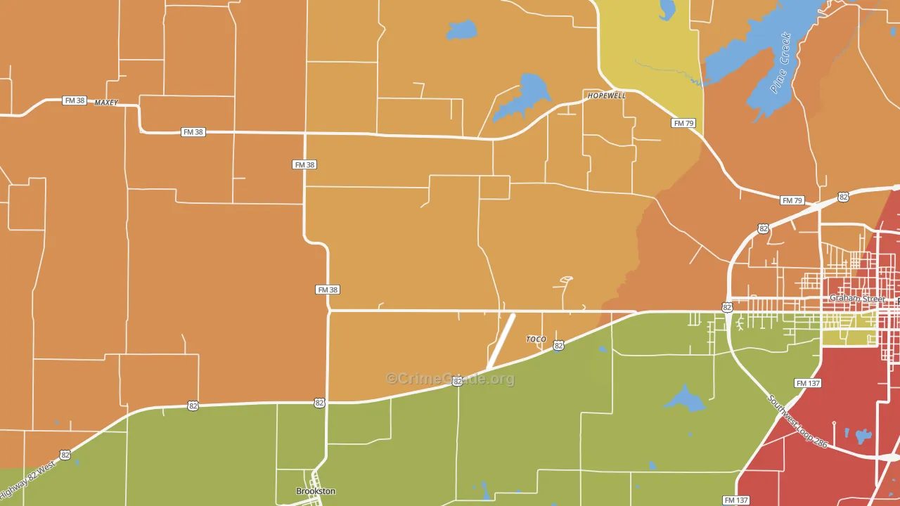 Brookston, TX Map of Assault Rates