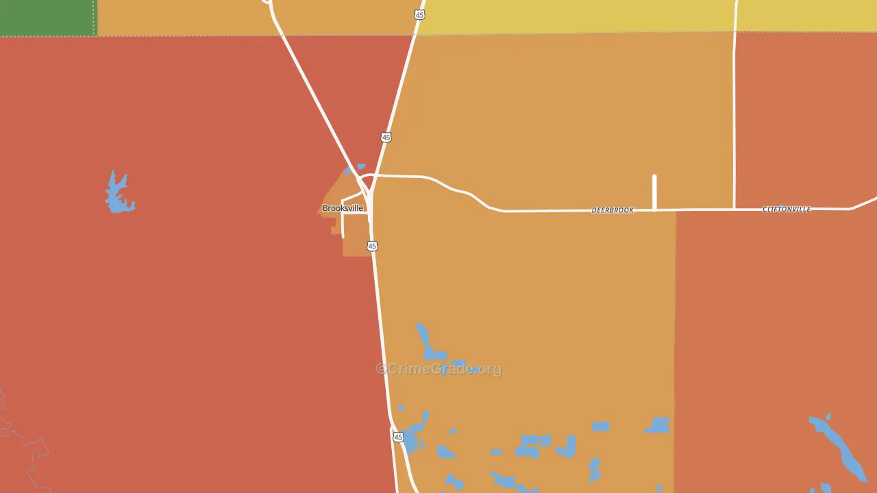 Brooksville, MS Map of Assault Rates