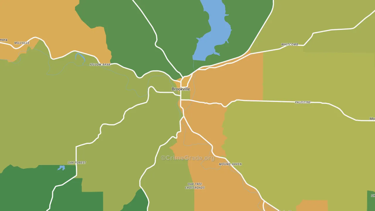 Brookville, IN Map of Assault Rates