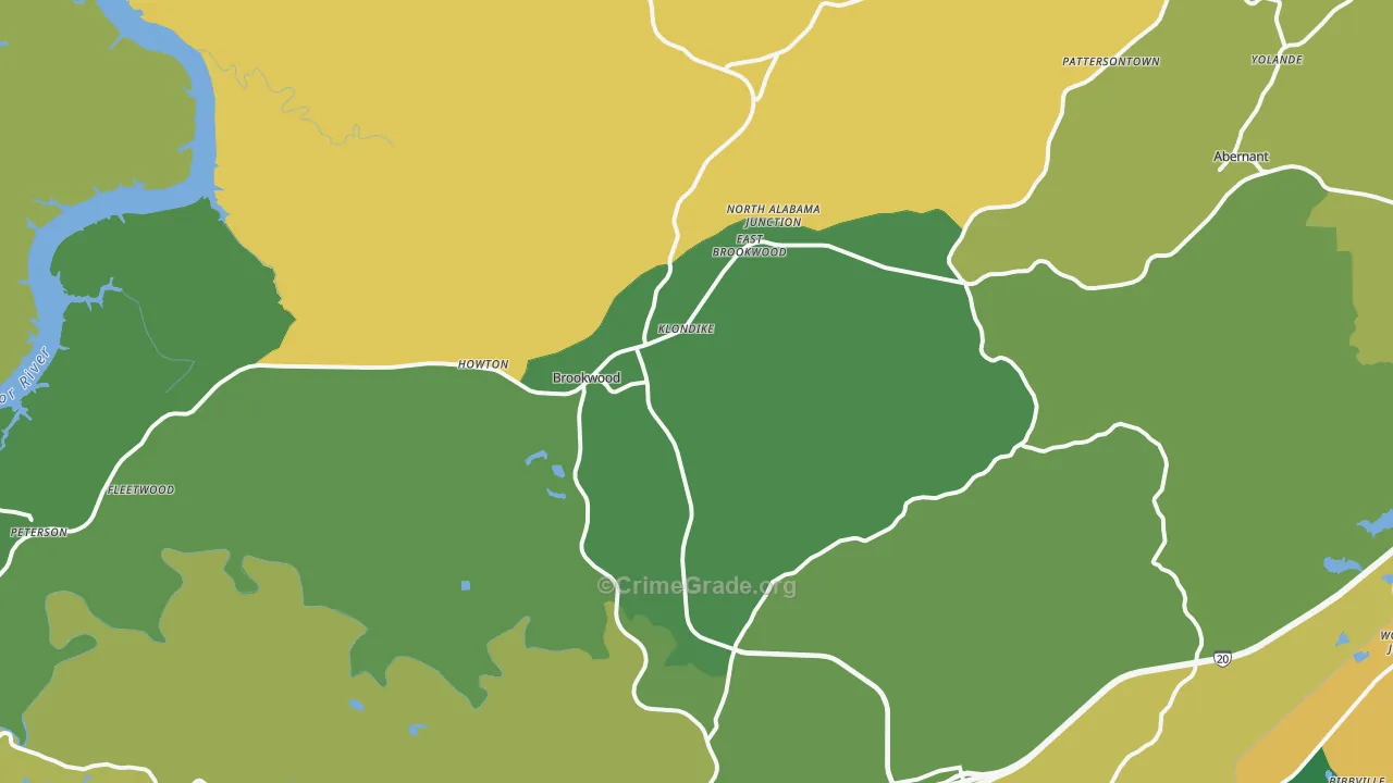 Brookwood, AL Map of Assault Rates