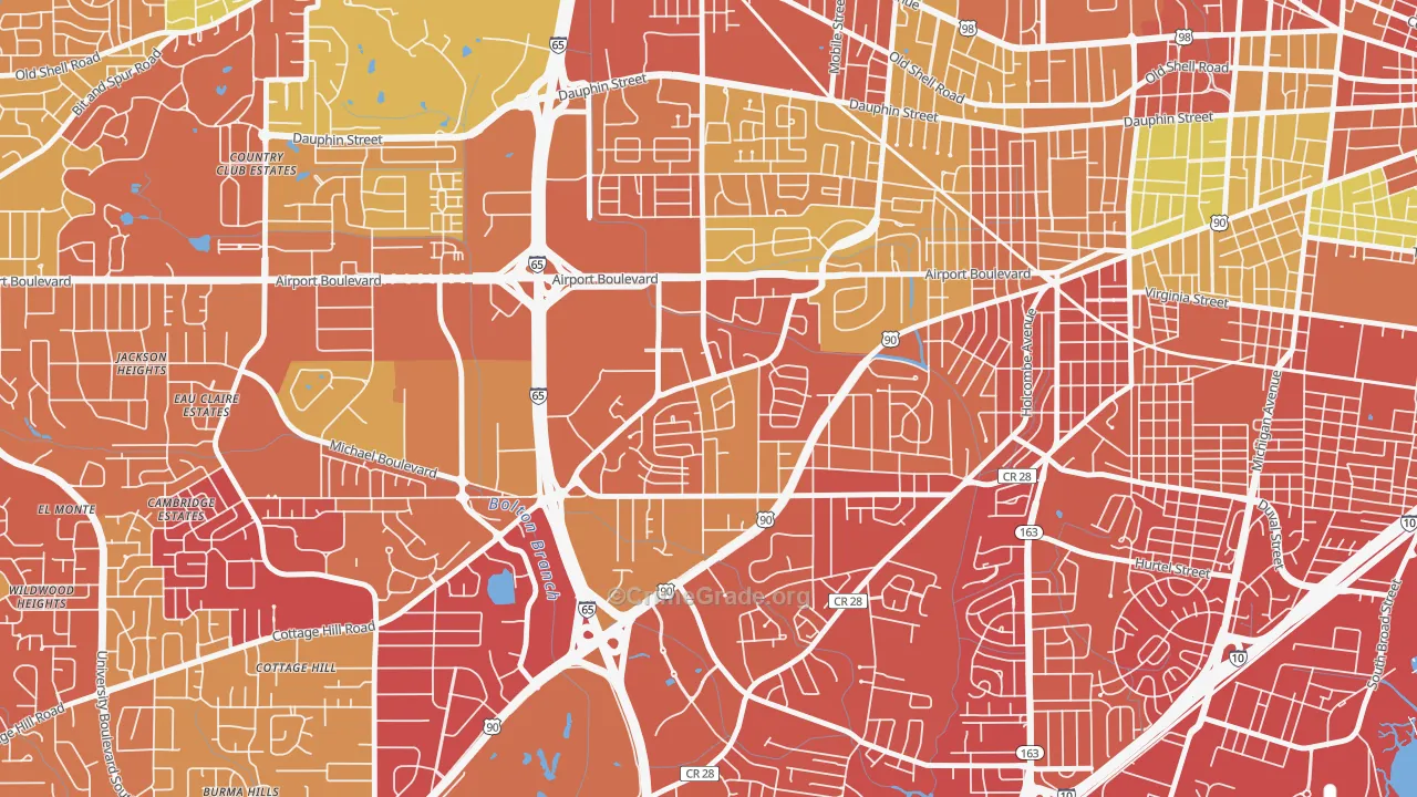 Brookwood, Mobile, AL Map of Assault Rates