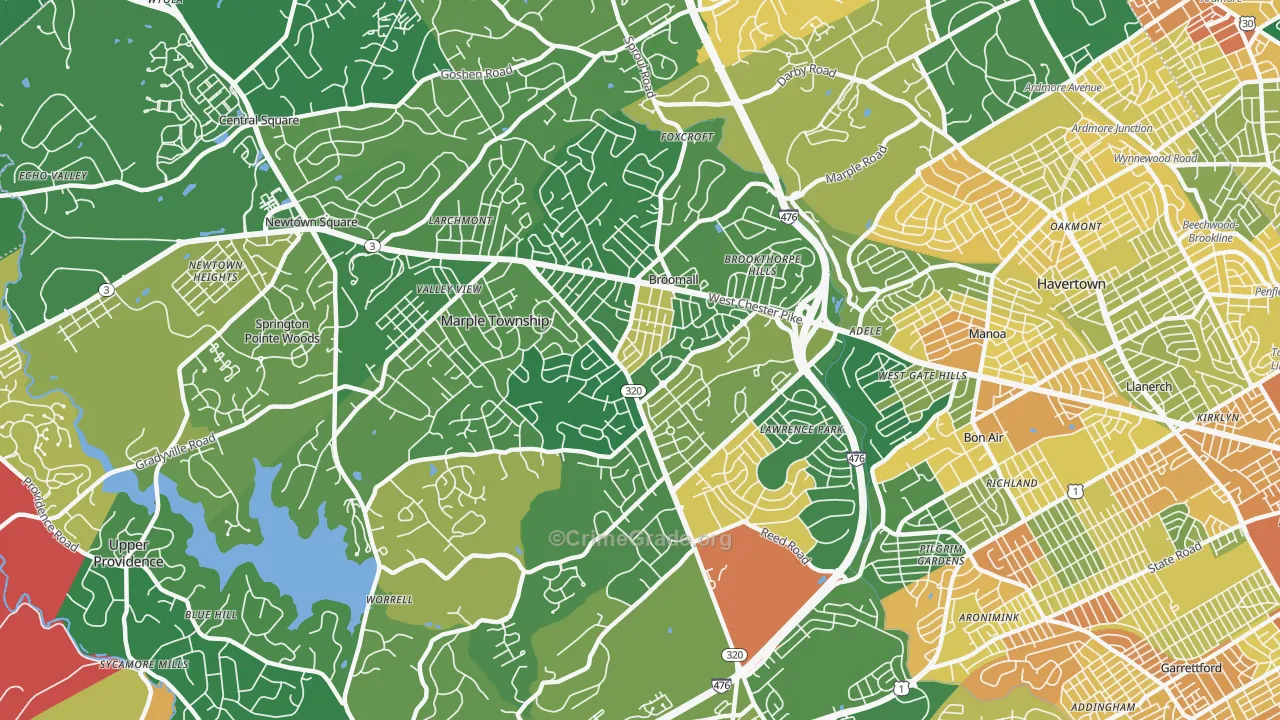 Broomall, PA Map of Assault Rates