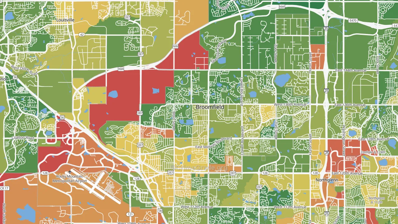 Broomfield County, CO Map of Assault Rates