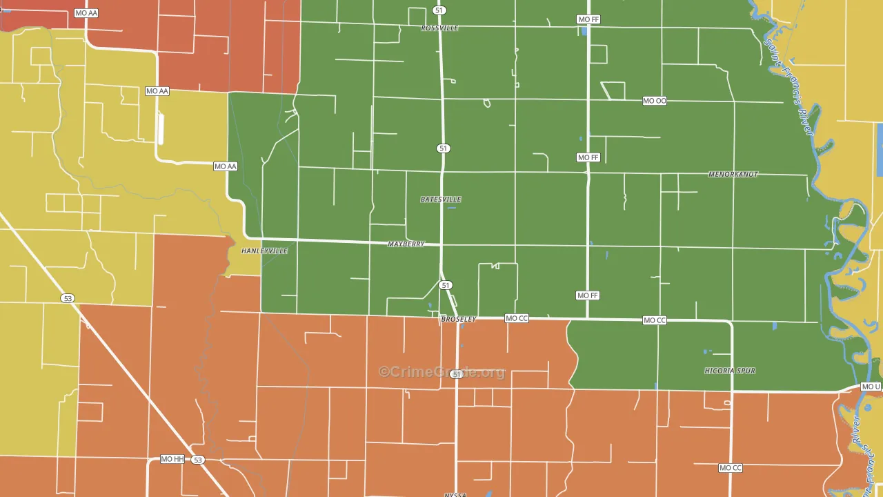 Broseley, MO Map of Assault Rates