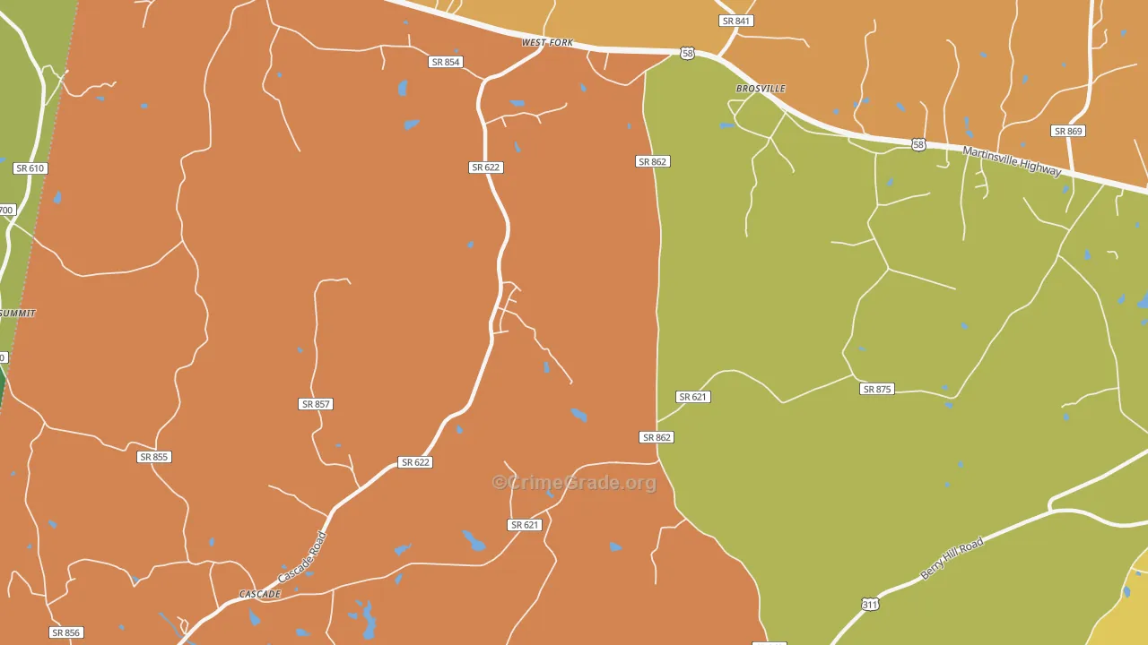 Brosville, VA Map of Assault Rates