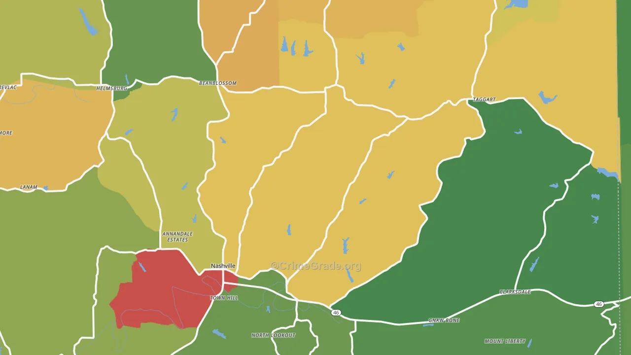 Brown County, IN Map of Assault Rates