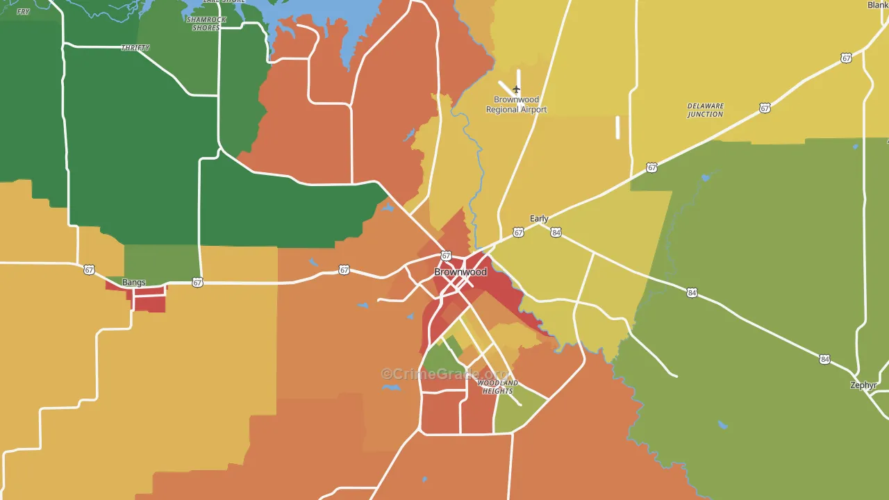 Brown County, TX Map of Assault Rates