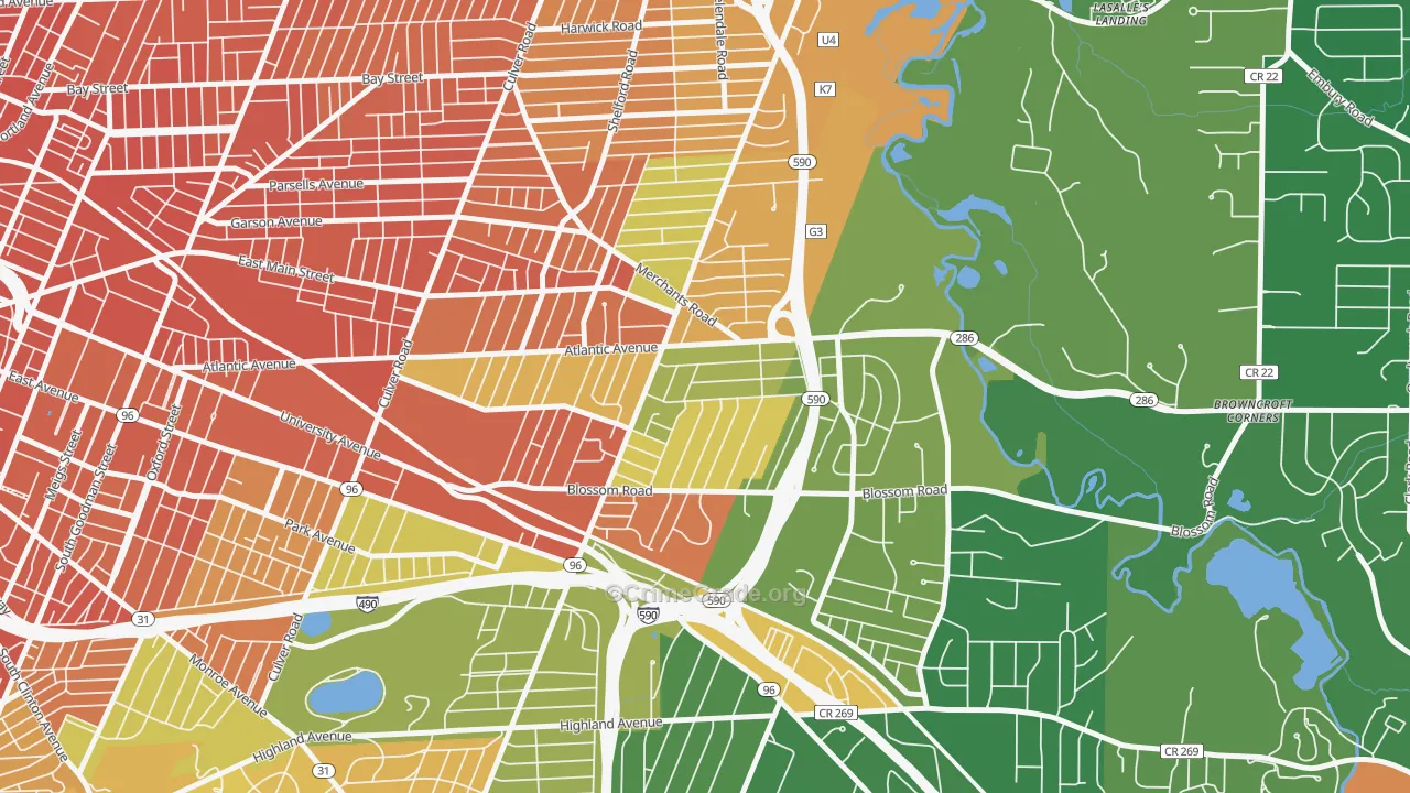 Browncroft, Rochester, NY Map of Assault Rates