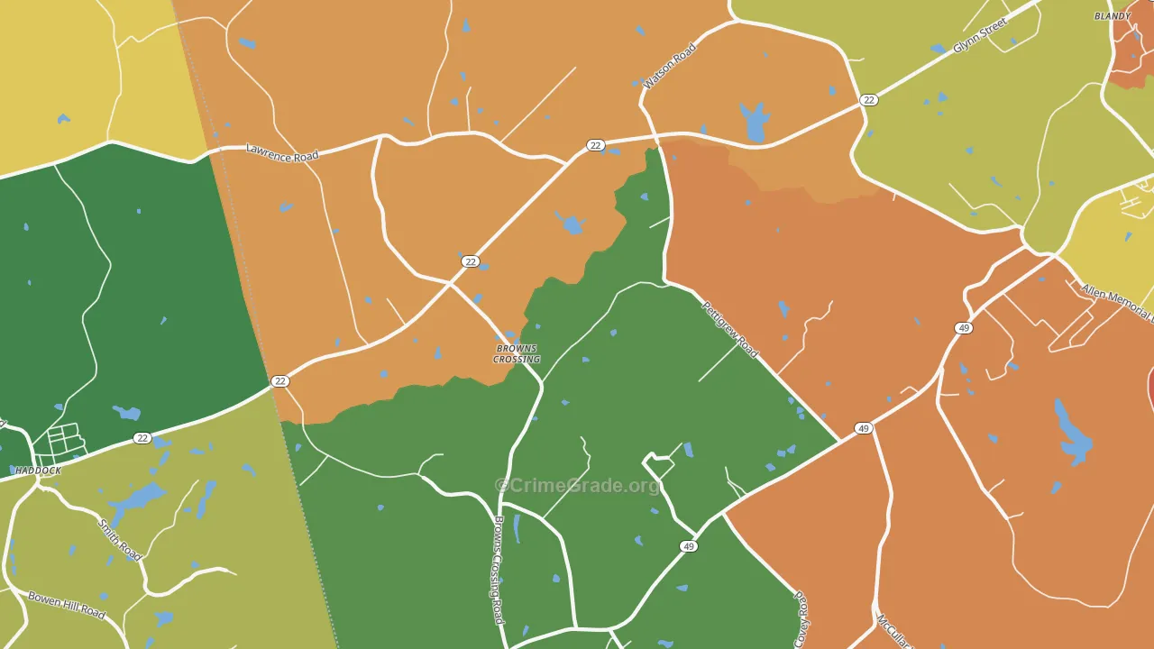 Browns Crossing, GA Map of Assault Rates