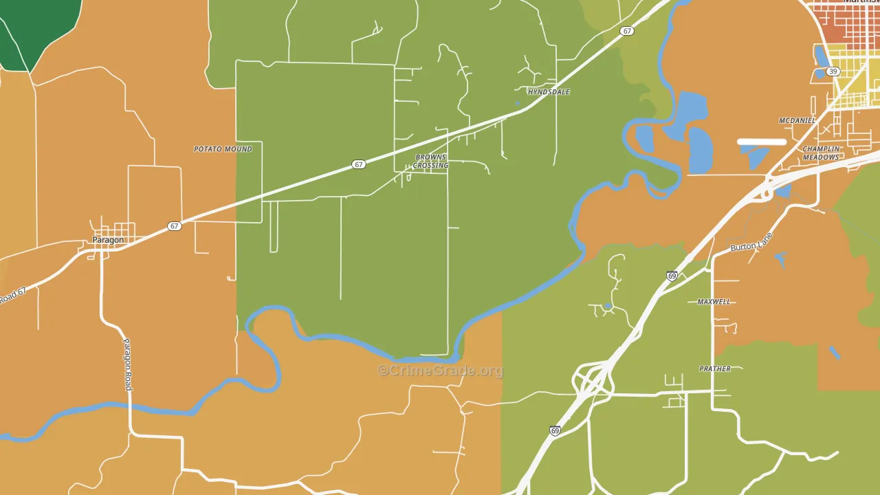 Browns Crossing, IN Map of Assault Rates