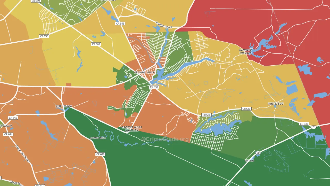 Browns Mills, NJ Map of Assault Rates
