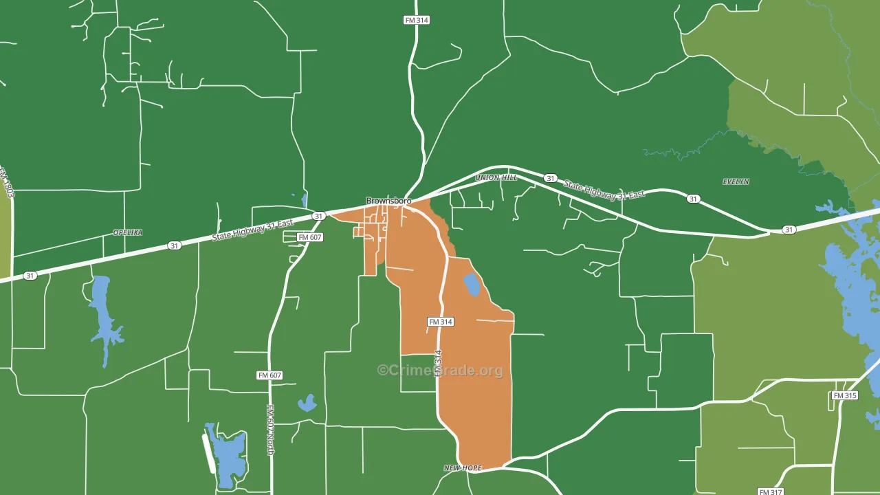 Brownsboro, TX Map of Assault Rates