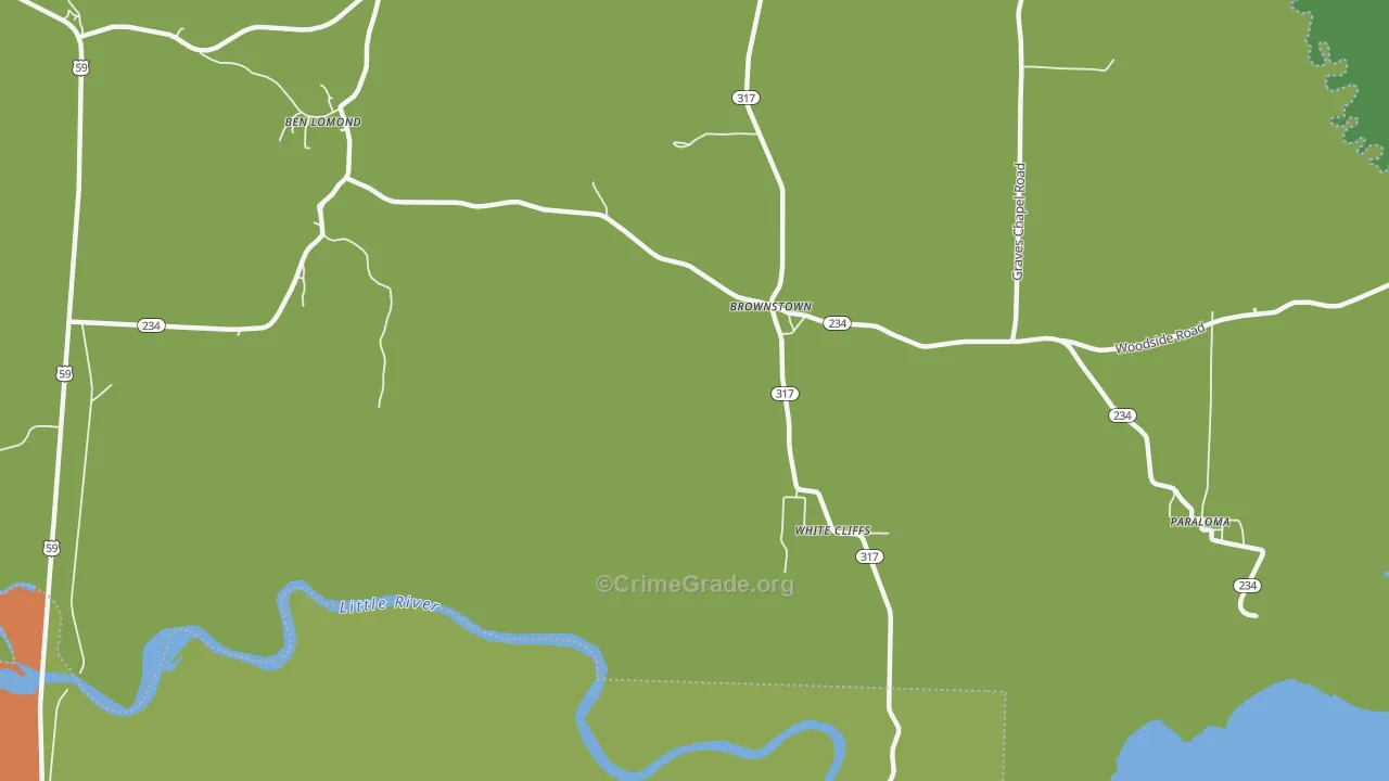Brownstown, AR Map of Assault Rates