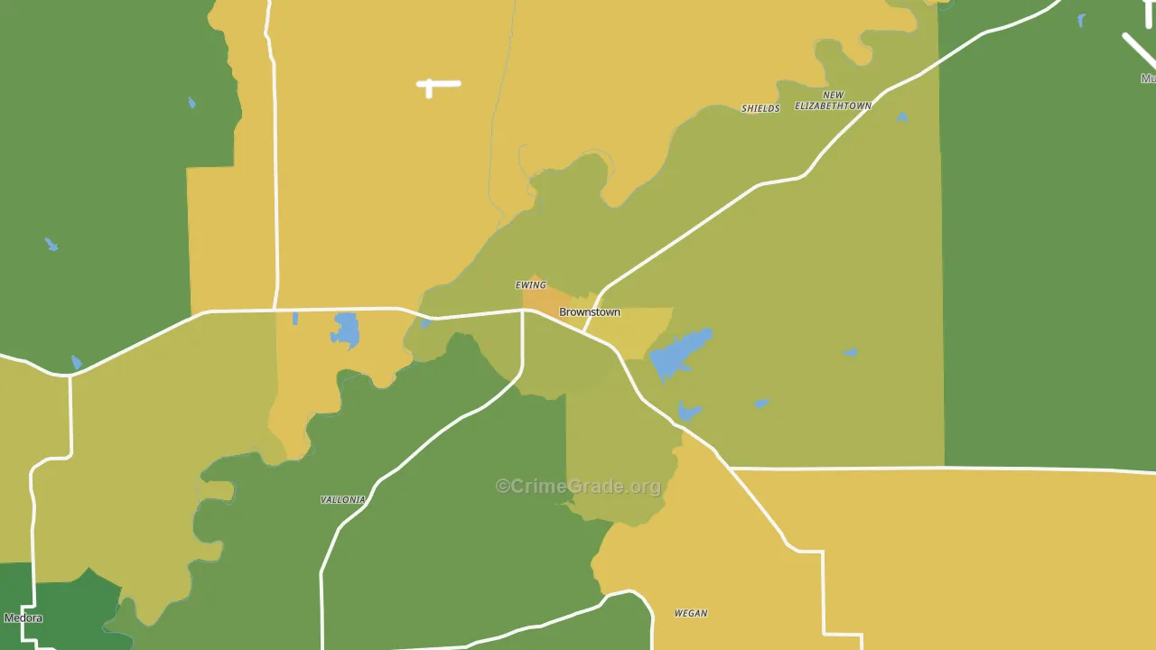 Brownstown, IN Map of Assault Rates