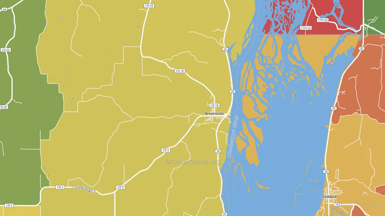 Brownsville, MN Map of Assault Rates