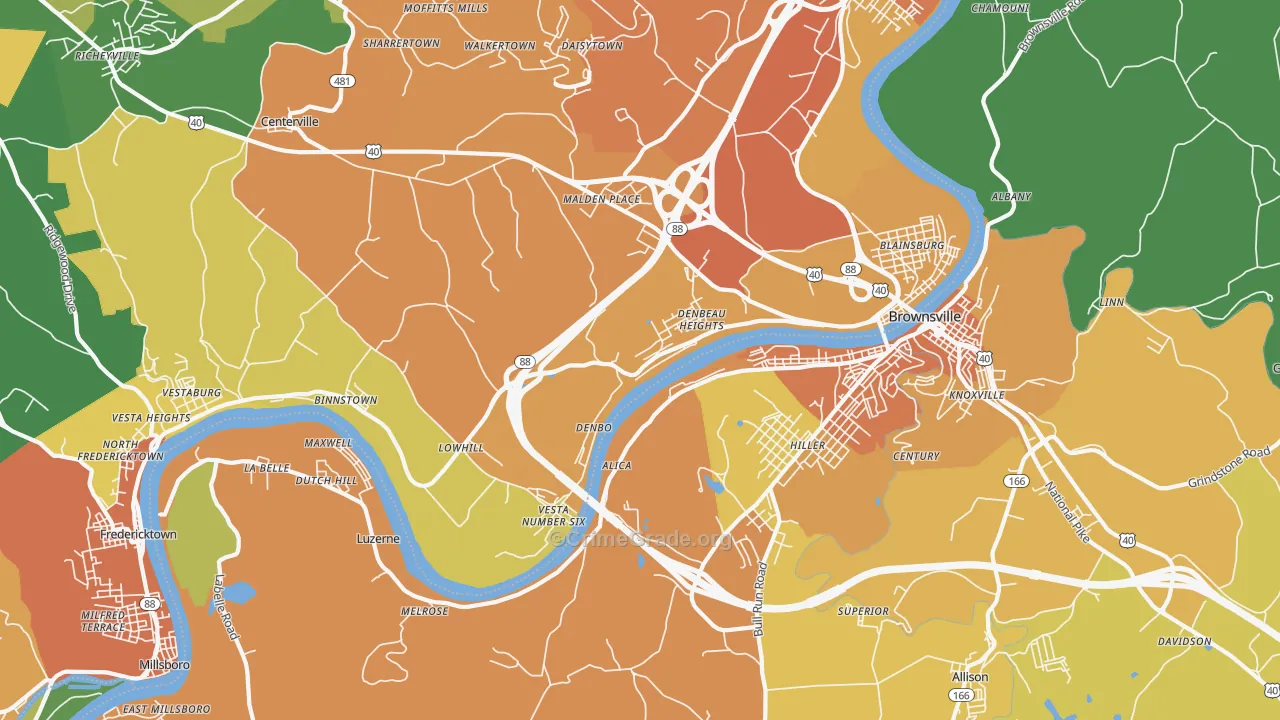 Brownsville, PA Map of Assault Rates