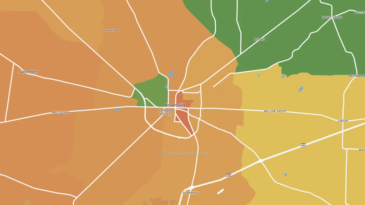 Brownsville, TN Map of Assault Rates