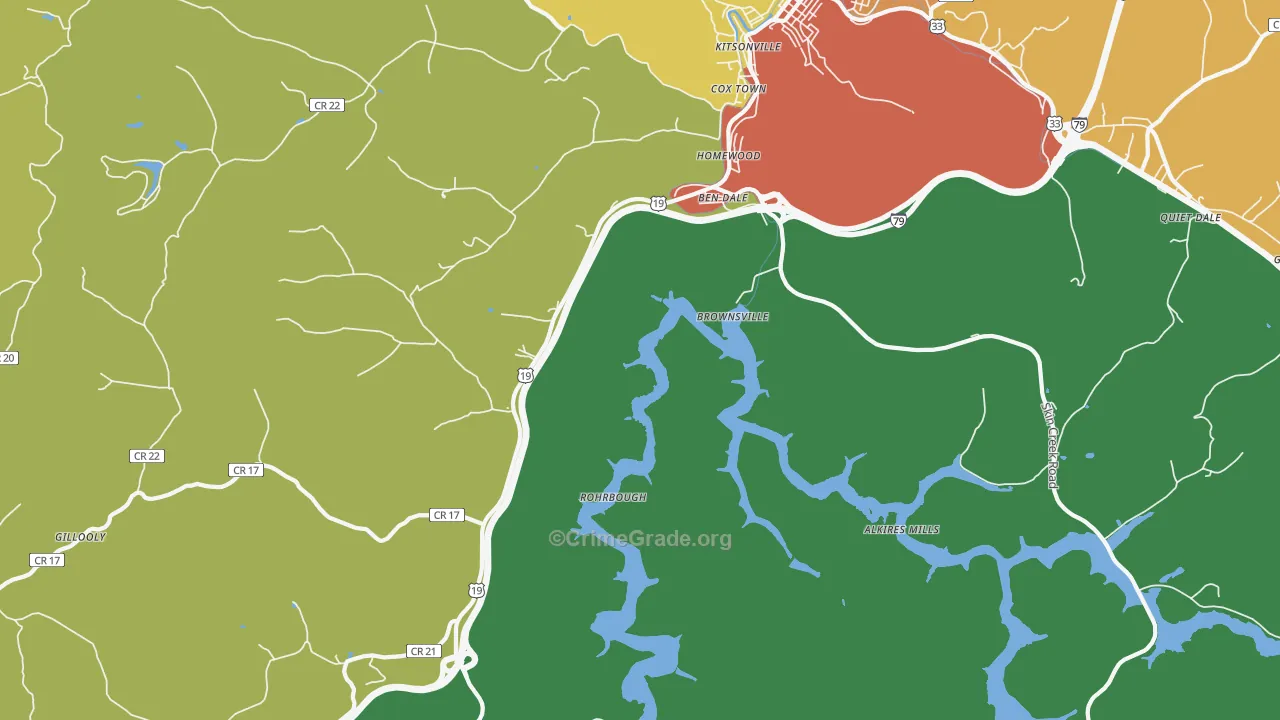 Brownsville, WV Map of Assault Rates