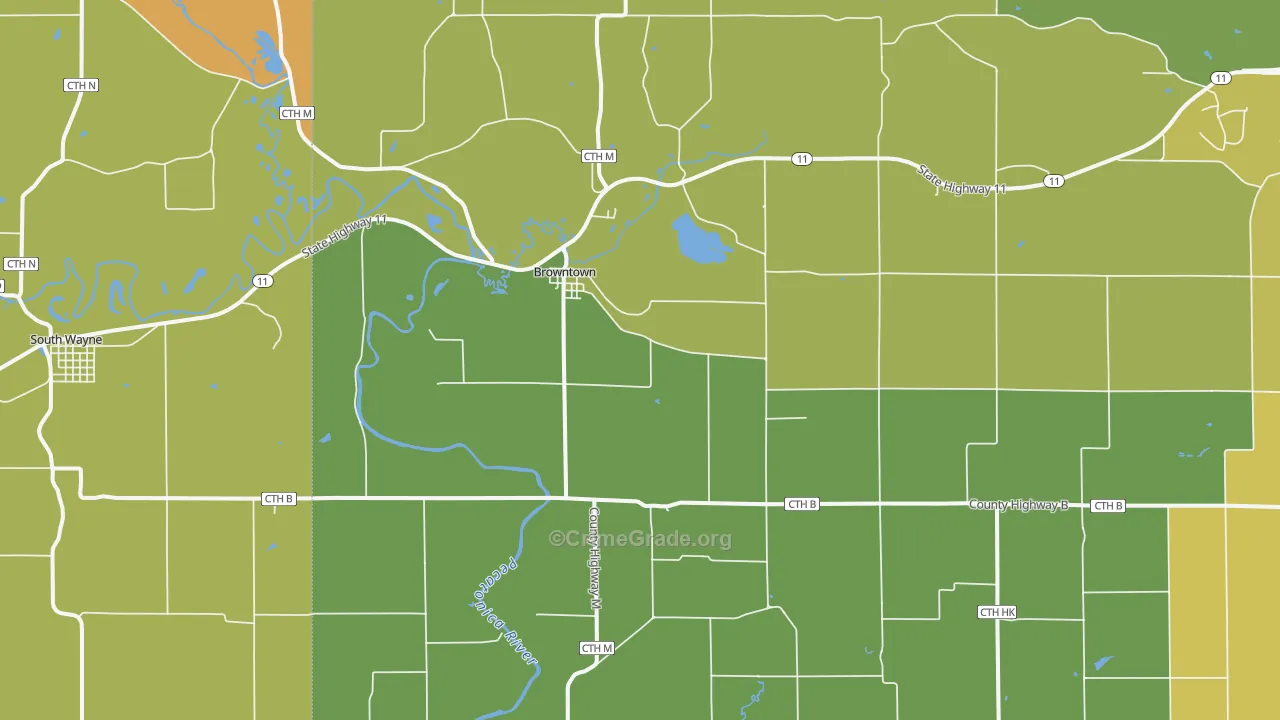 Browntown, WI Map of Assault Rates