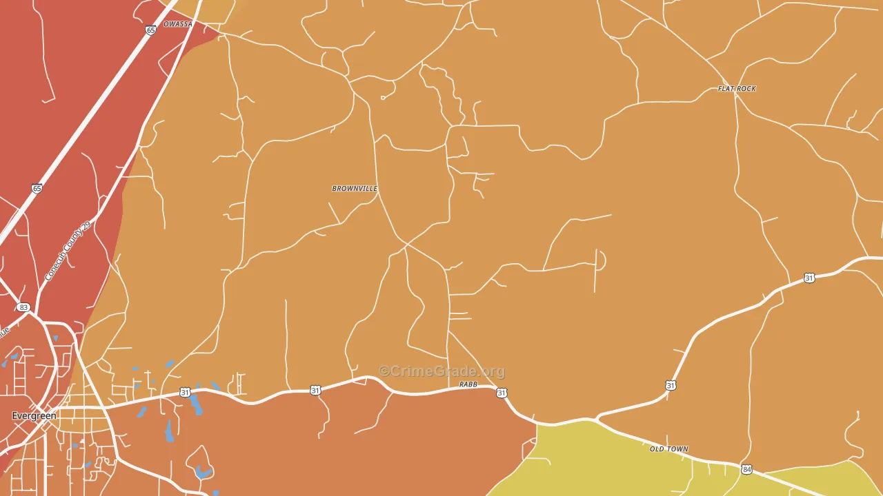 Brownville, AL Map of Assault Rates