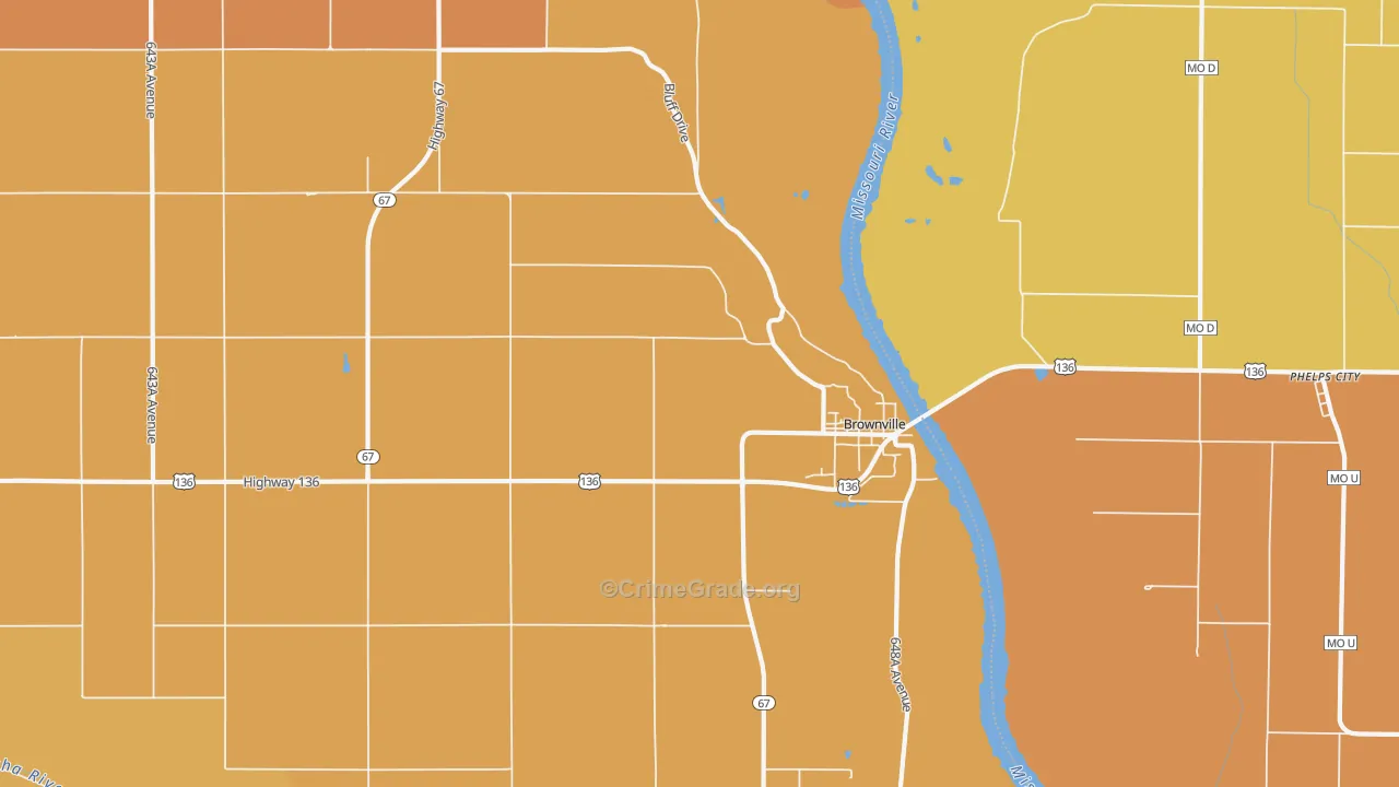 Brownville, NE Map of Assault Rates