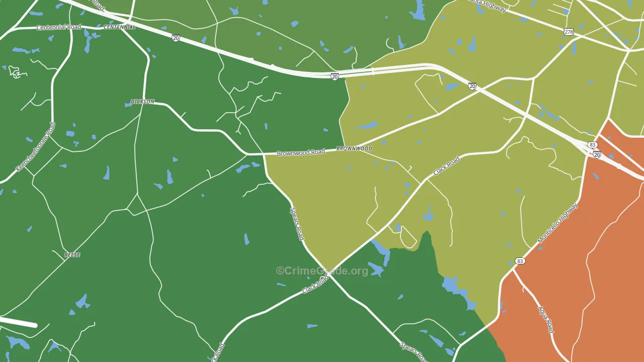 Brownwood, GA Map of Assault Rates