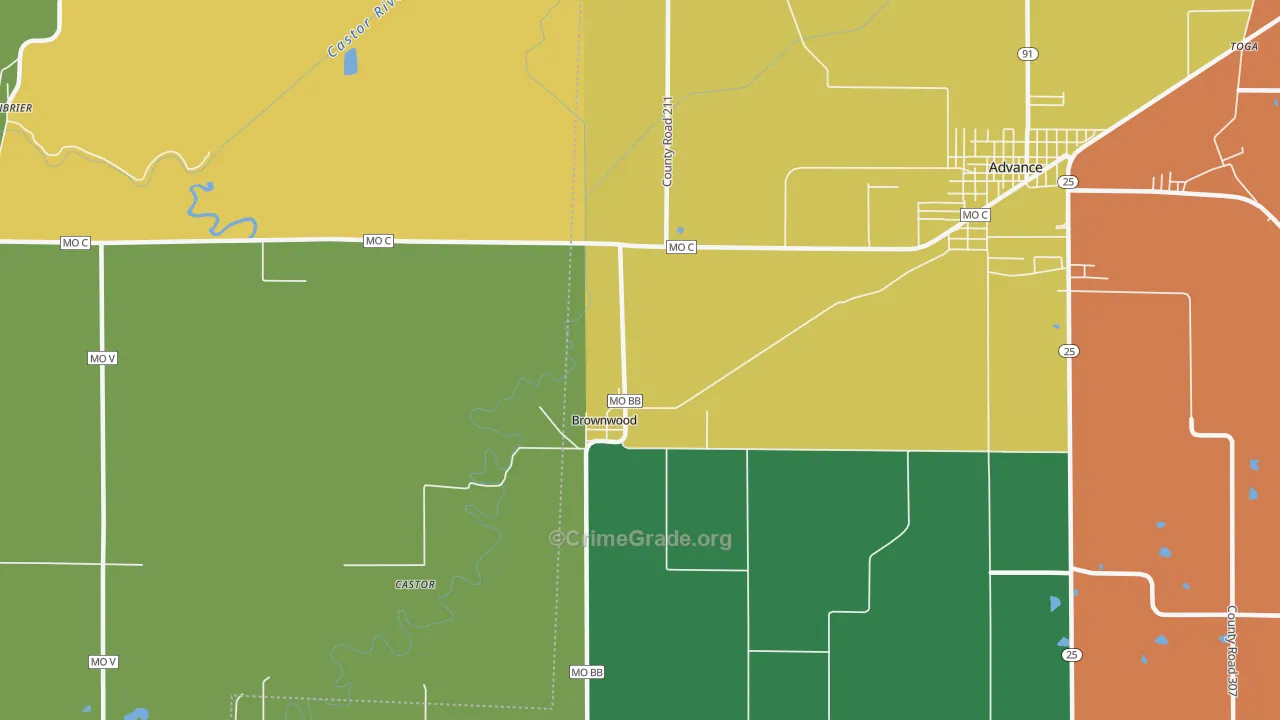 Brownwood, MO Map of Assault Rates