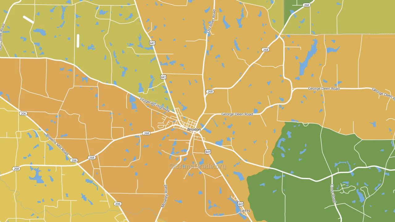 Broxton, GA Map of Assault Rates