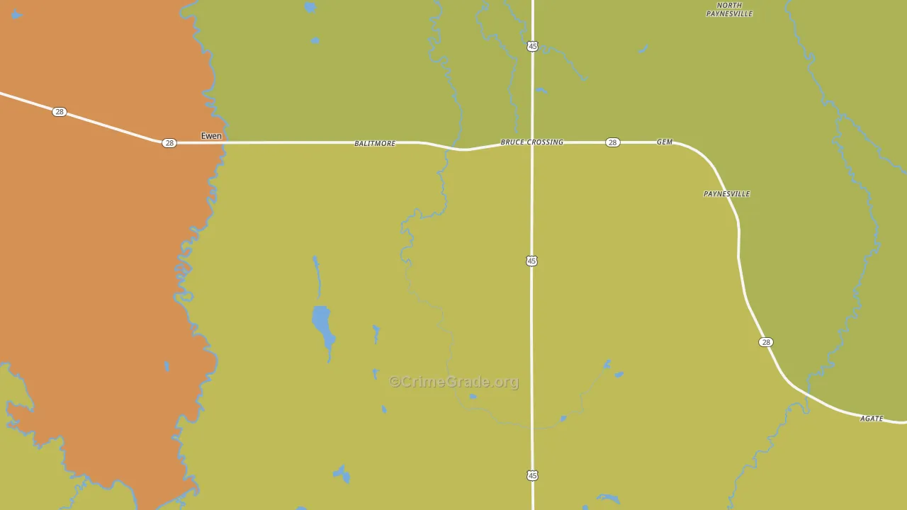 Bruce Crossing, MI Map of Assault Rates