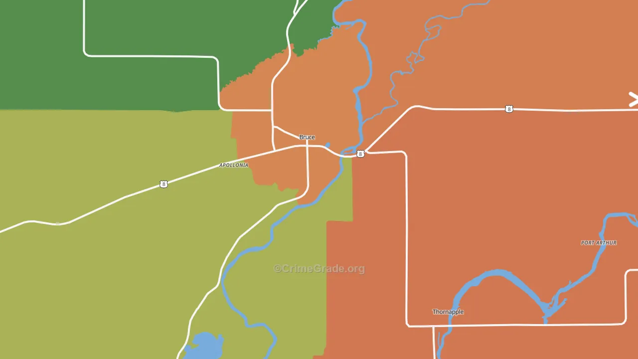 Bruce, WI Map of Assault Rates