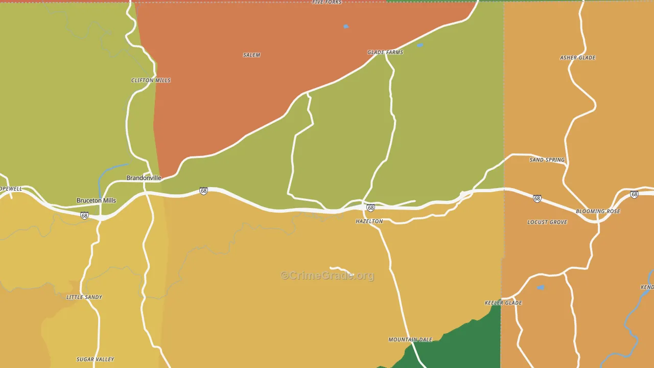 Bruceton Mills, WV Map of Assault Rates