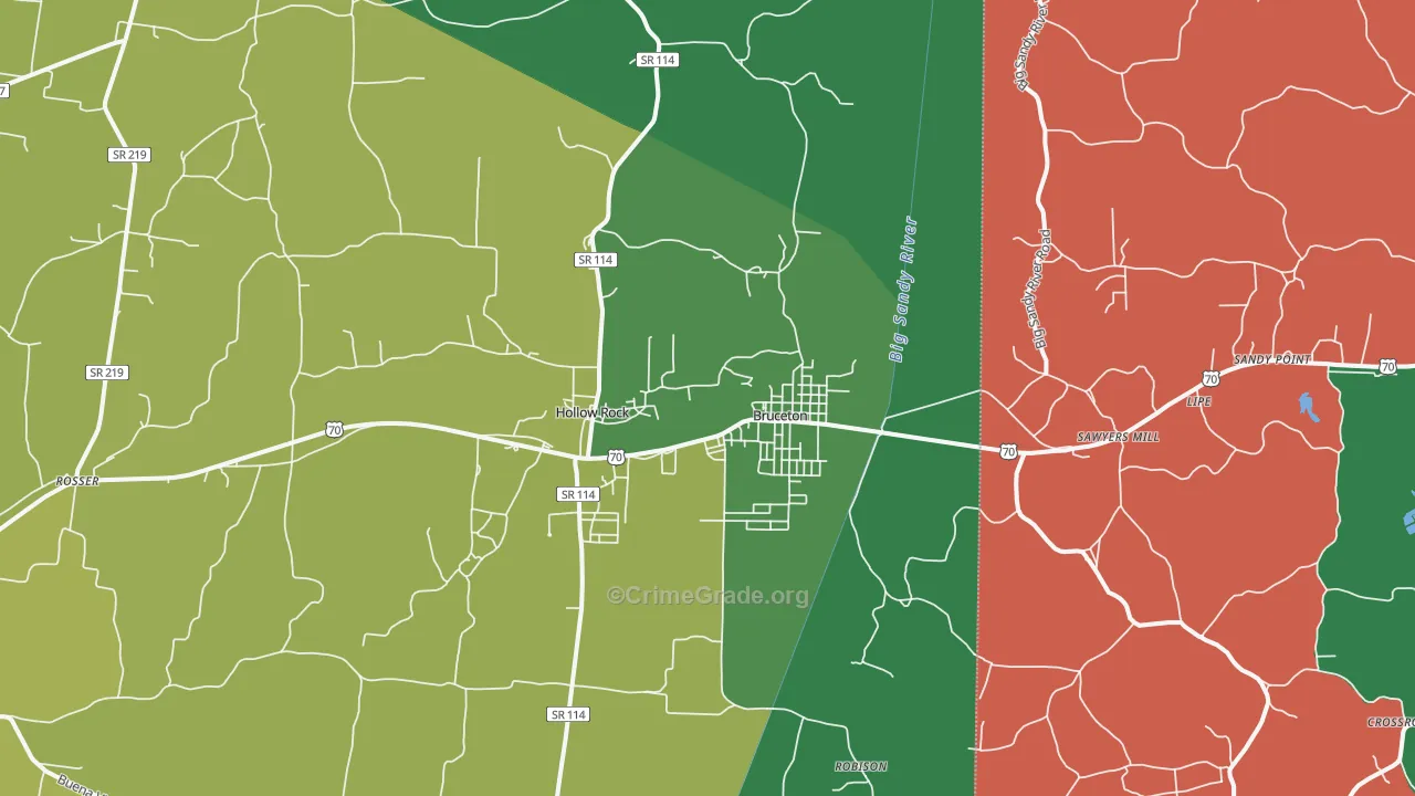 Bruceton, TN Map of Assault Rates