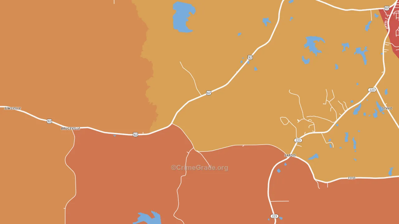 Bruceville, AL Map of Assault Rates