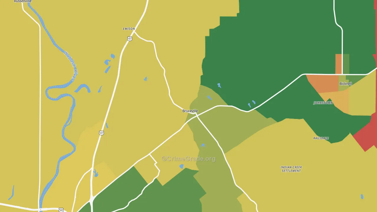 Bruceville, IN Map of Assault Rates