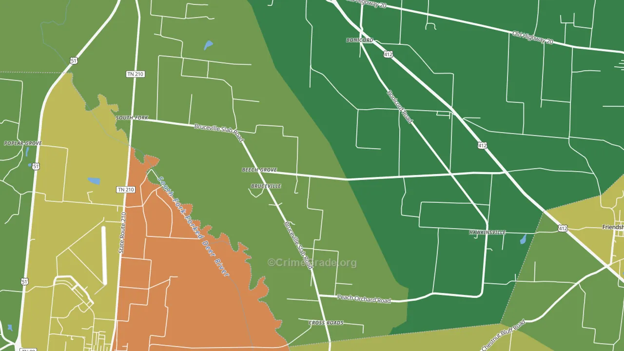 Bruceville, TN Map of Assault Rates