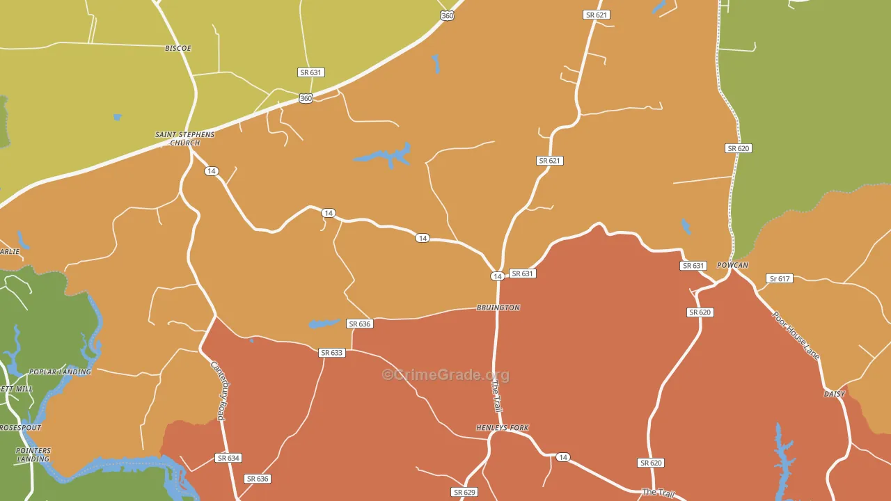 Bruington, VA Map of Assault Rates