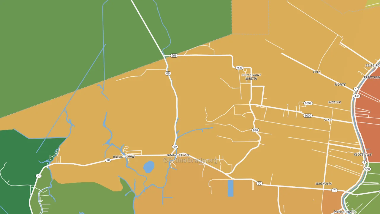 Bruly St. Martin, LA Map of Assault Rates