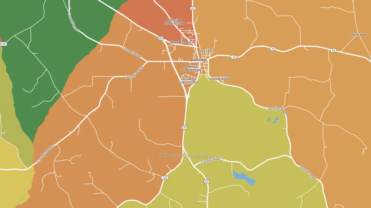 Brundidge, AL Map of Assault Rates