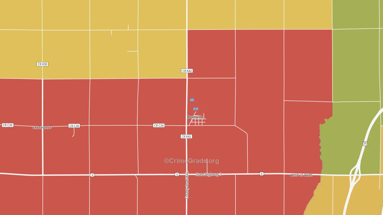 Brunsville, IA Map of Assault Rates