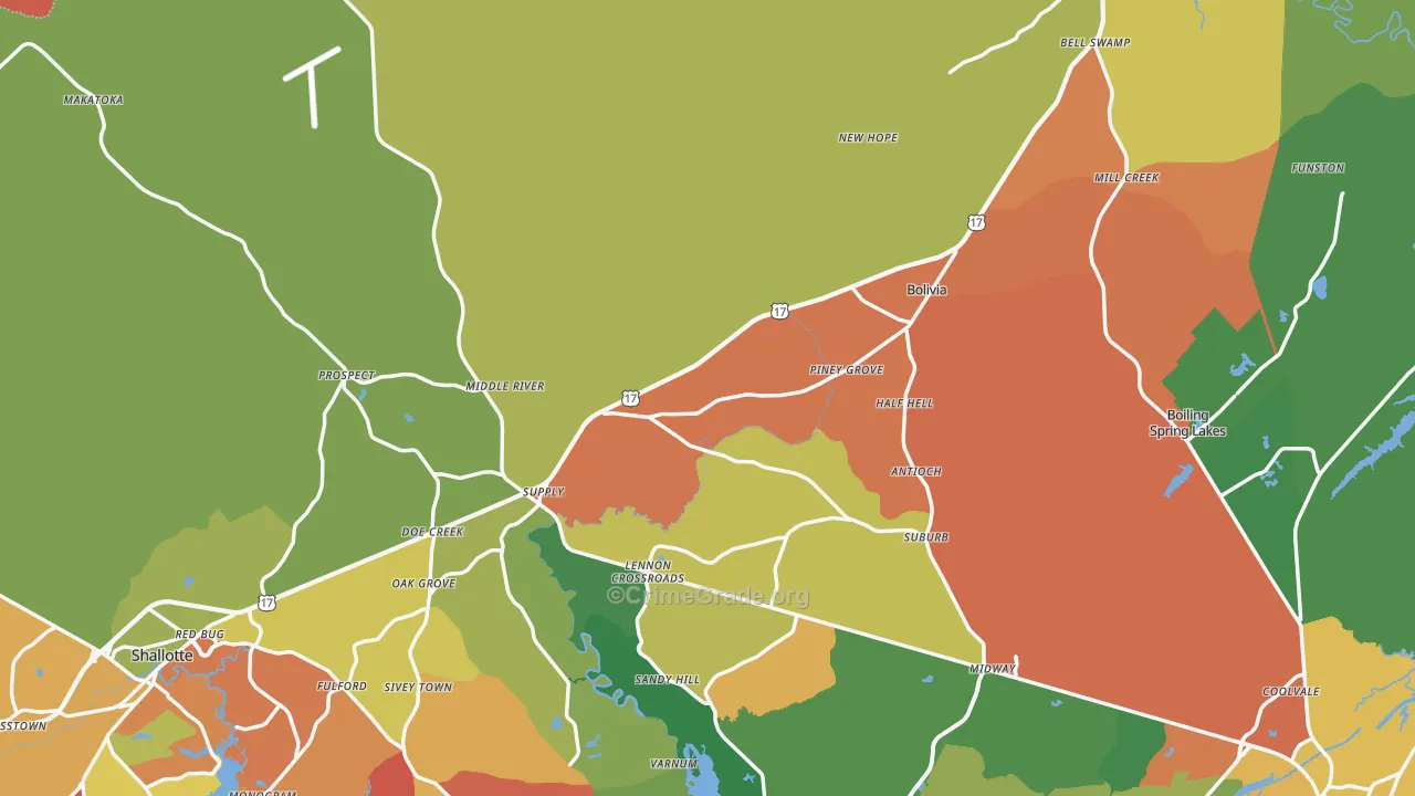 Brunswick County, NC Map of Assault Rates