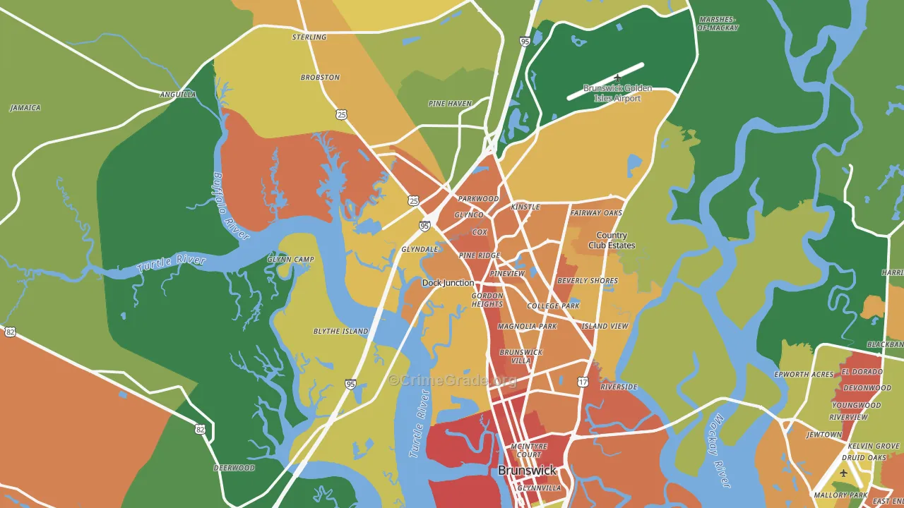 Brunswick, GA Map of Assault Rates