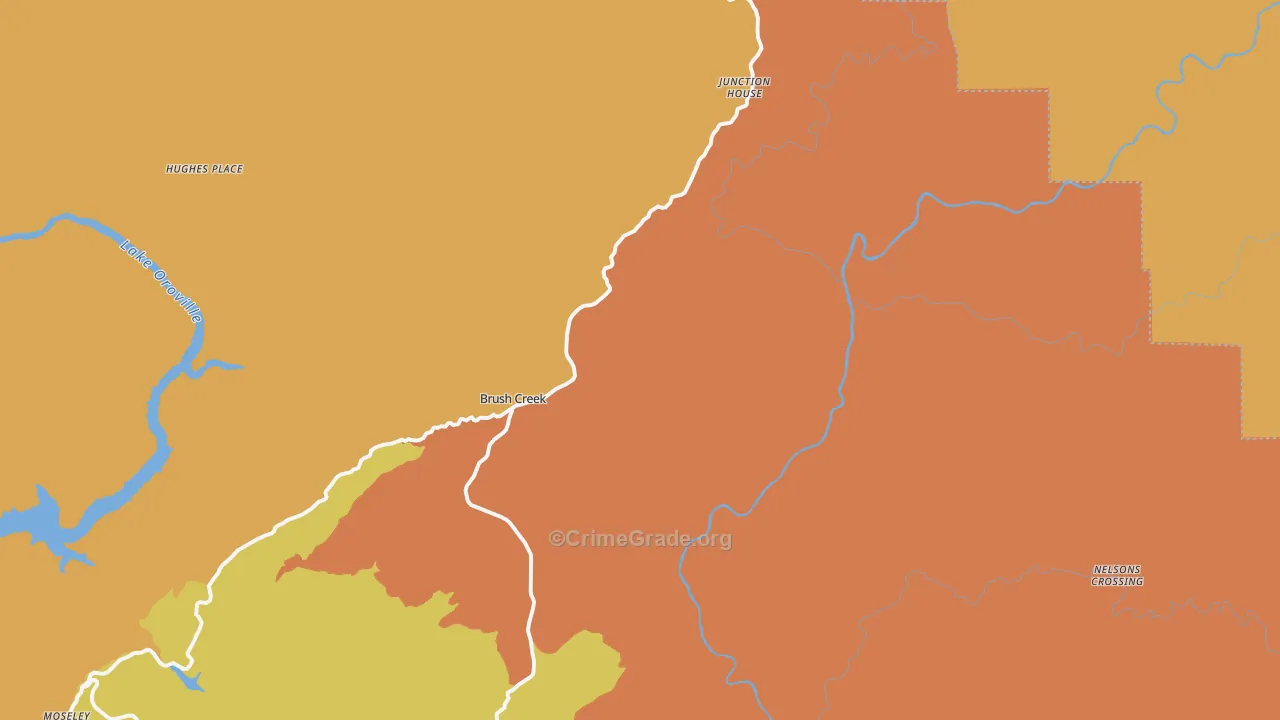Brush Creek, CA Map of Assault Rates