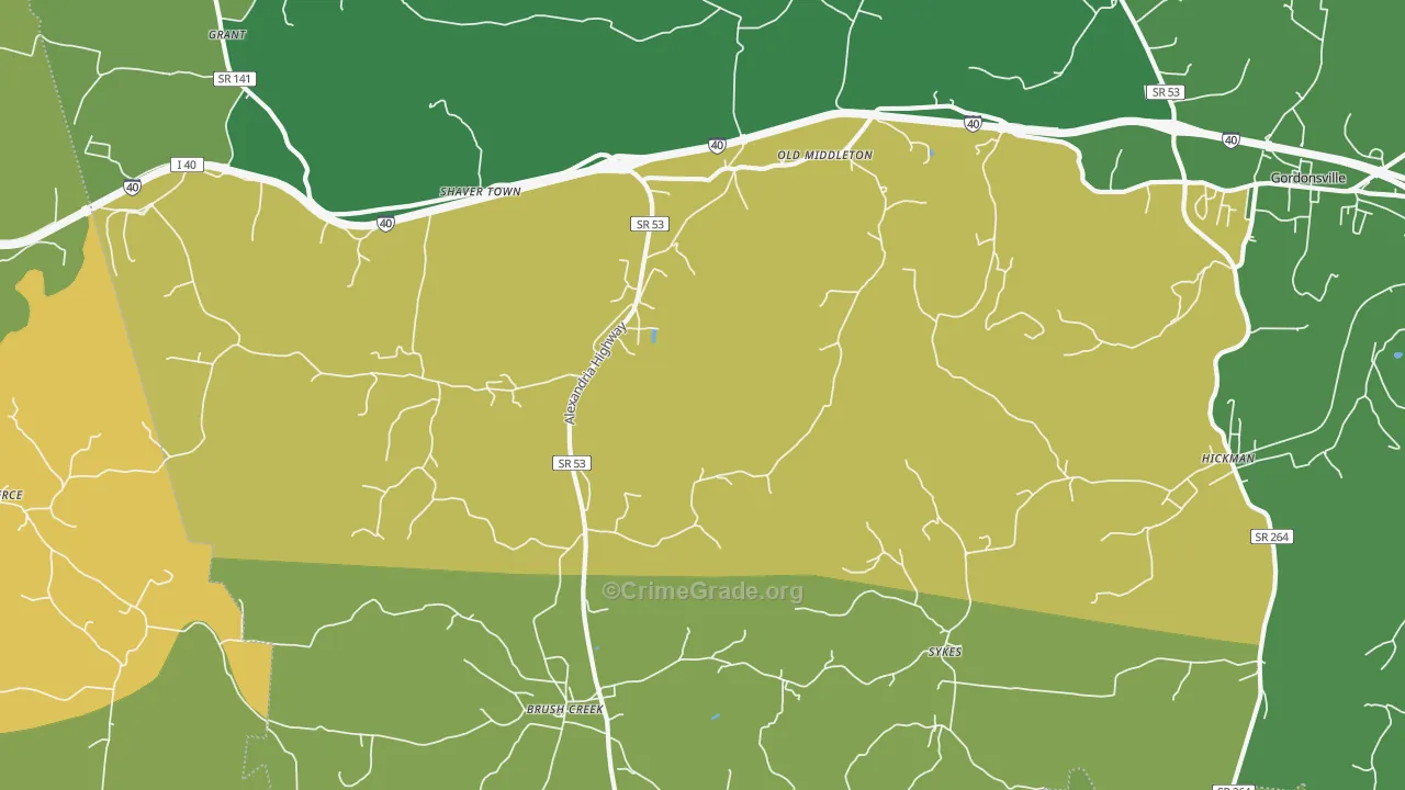 Brush Creek, TN Map of Assault Rates